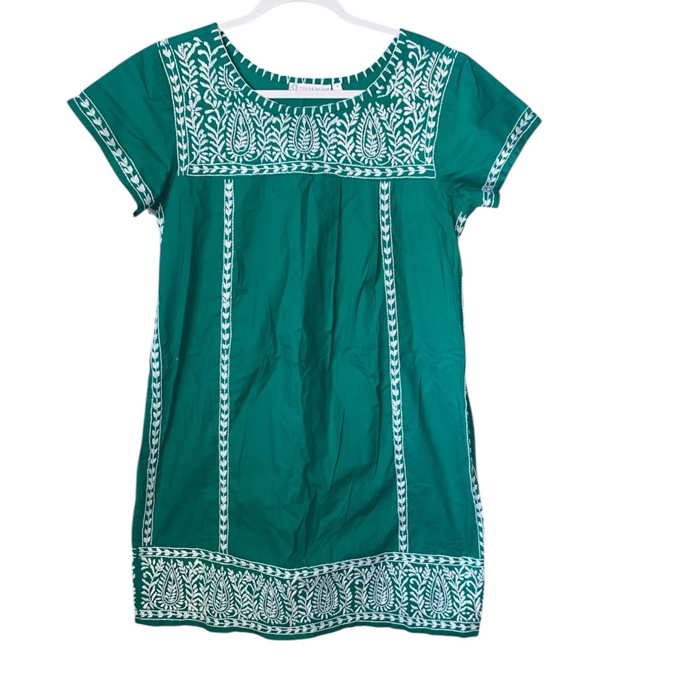 House of Pom | Elegant Teal and White Midi Dress size small
